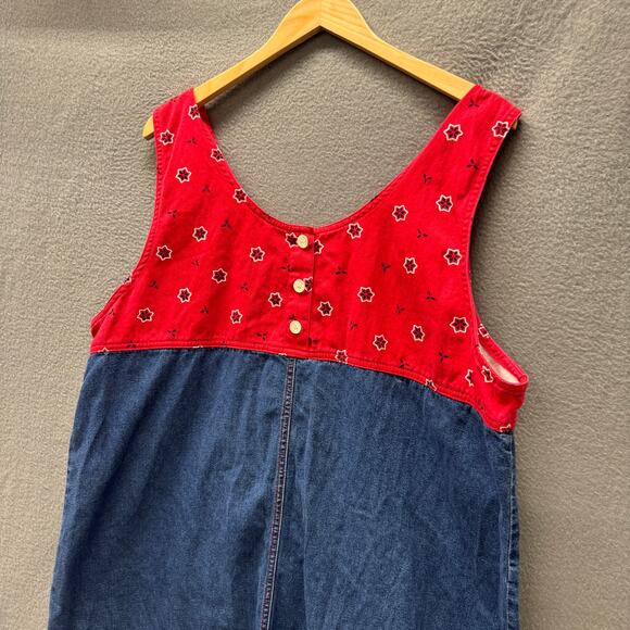 Vintage Maxi Dress Womens 18 W Blue Red Denim Pullover High Side Slits CST Sport - Picture 5 of 8